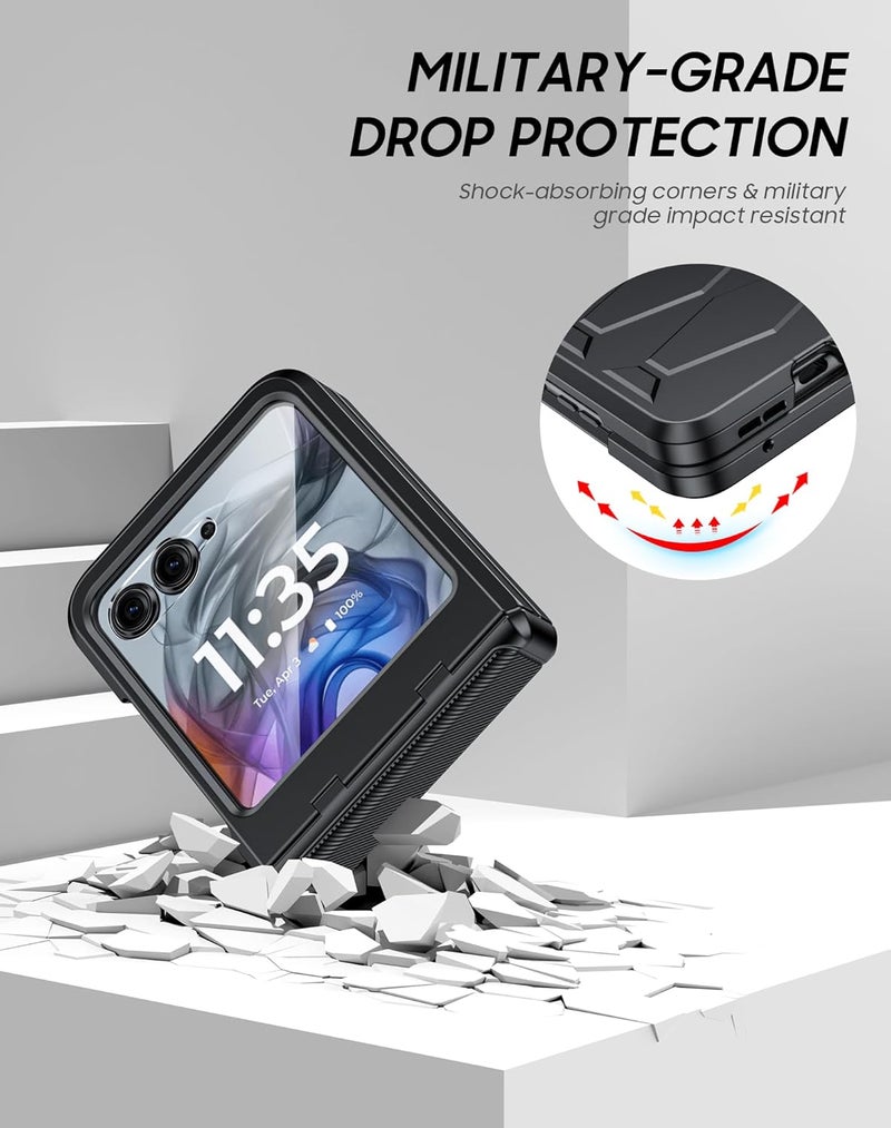 Vizvera for Motorola Razr 2024 Case with Hinge Cover, Built-in Screen Protector Shockproof All-Inclusive Smartphone Cover Wireless Charging for Motorola Razr 2024(Black) - Image 5